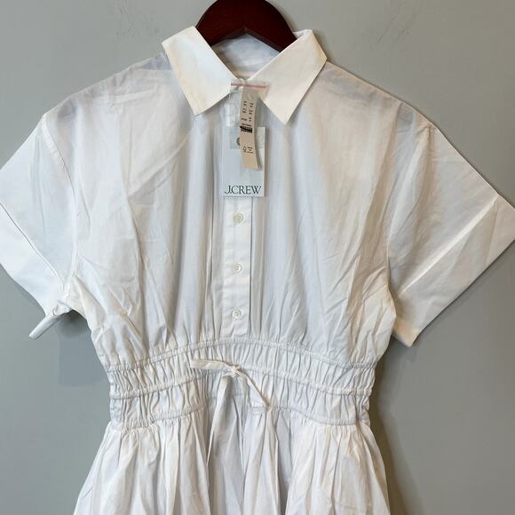 J.Crew Elena Shirtdress Cotton Poplin Midi Short Sleeves Vacation BY832 White 8 - Picture 1 of 16